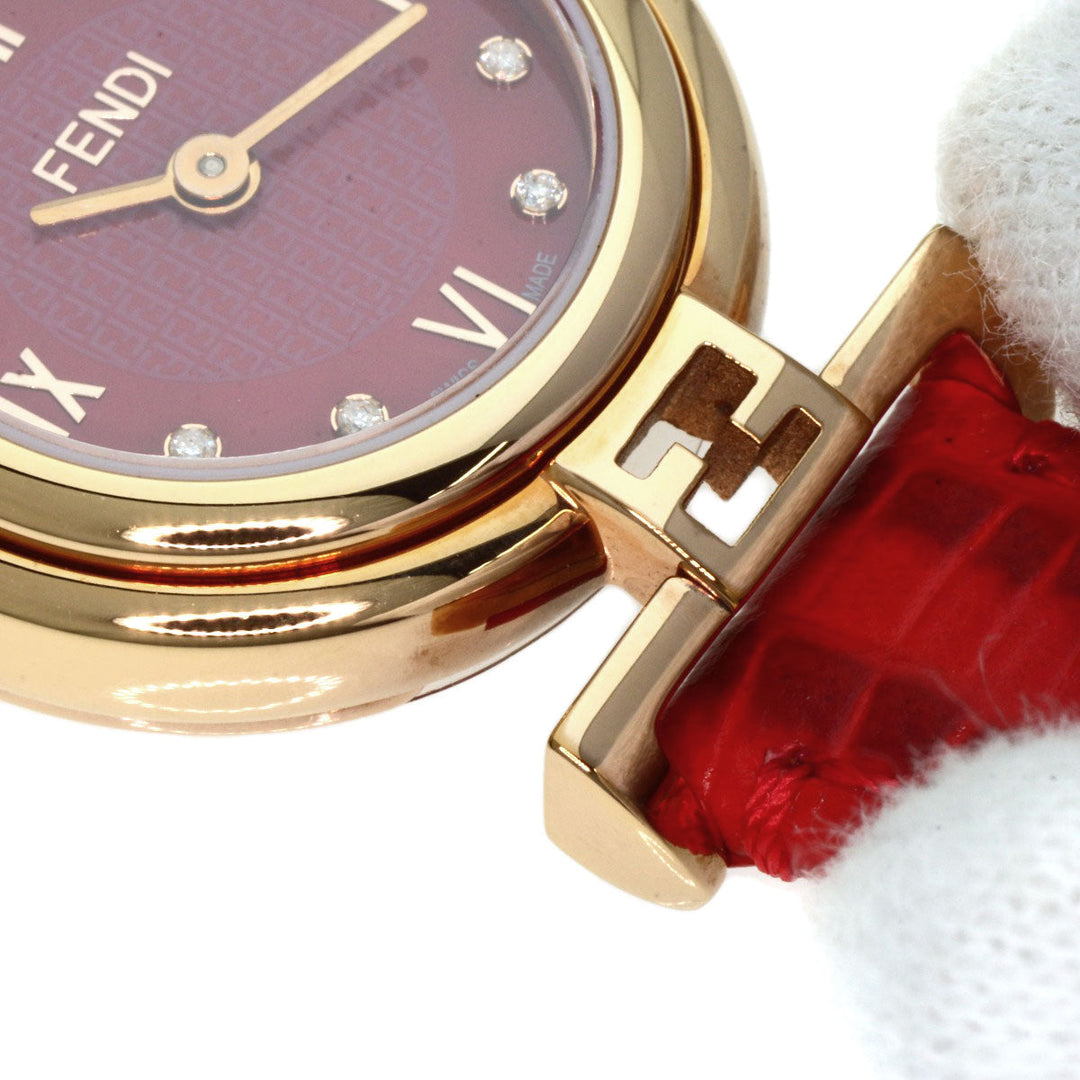 FENDI Watches Quartz 2700L PGP, leather gold Round face Red dial Women Used Authentic