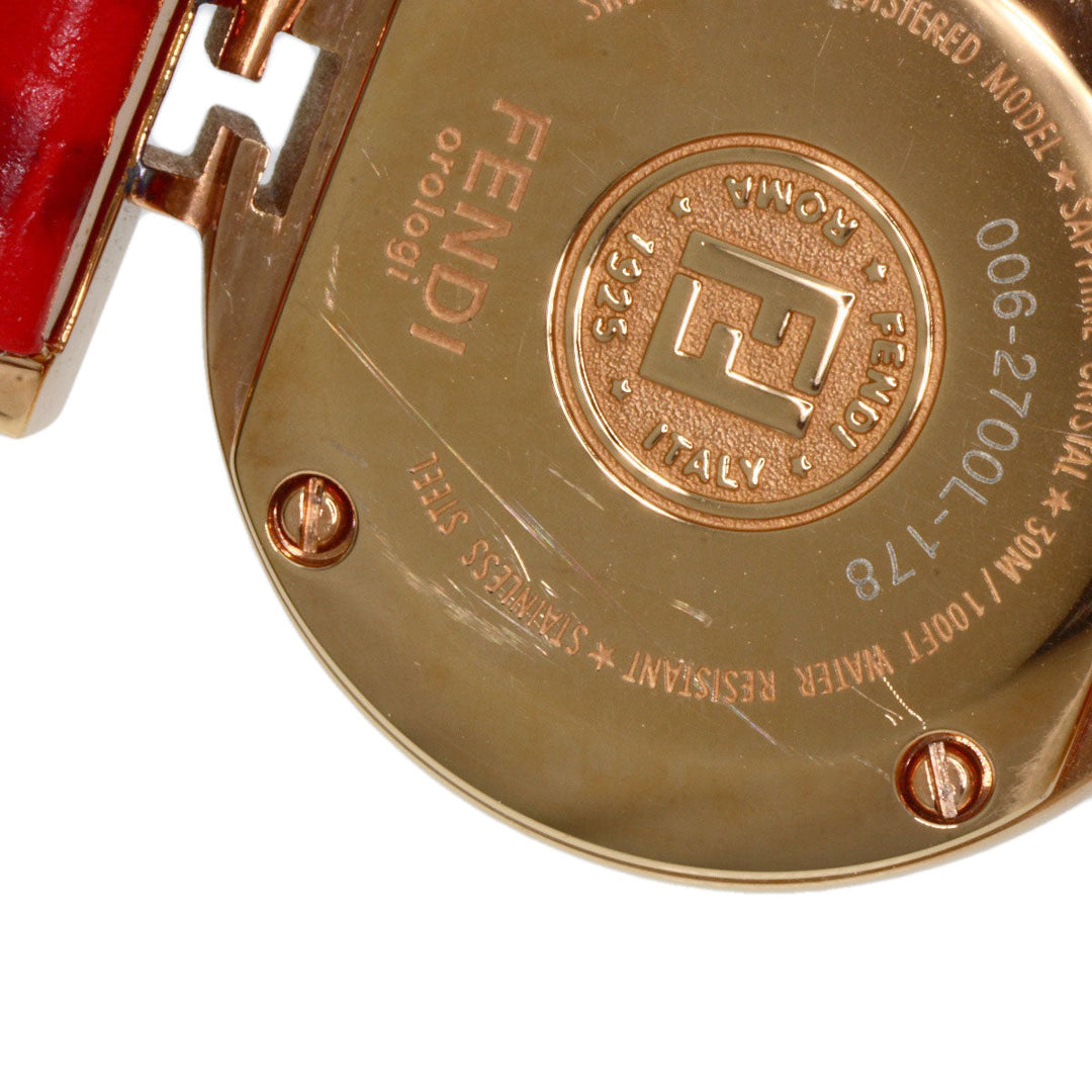 FENDI Watches Quartz 2700L PGP, leather gold Round face Red dial Women Used Authentic
