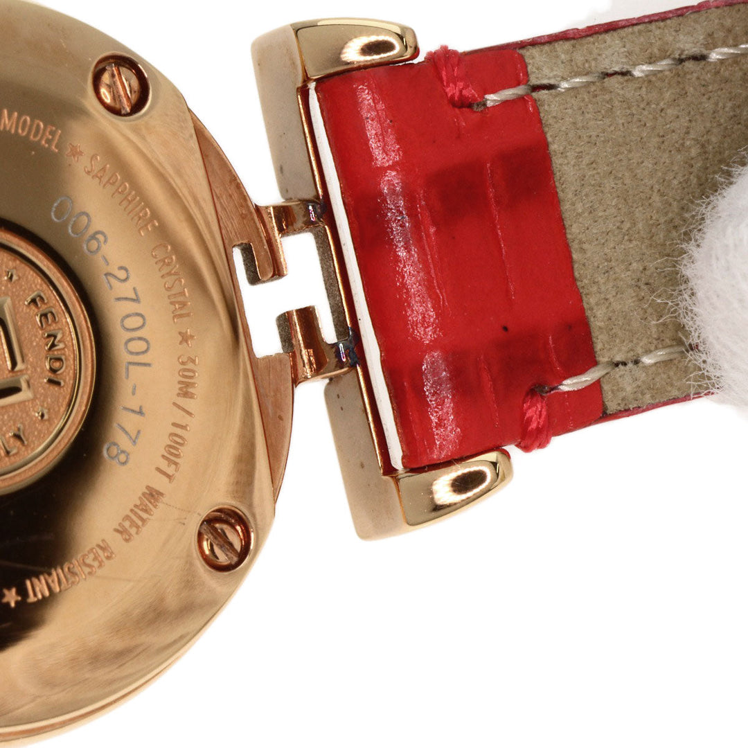 FENDI Watches Quartz 2700L PGP, leather gold Round face Red dial Women Used Authentic