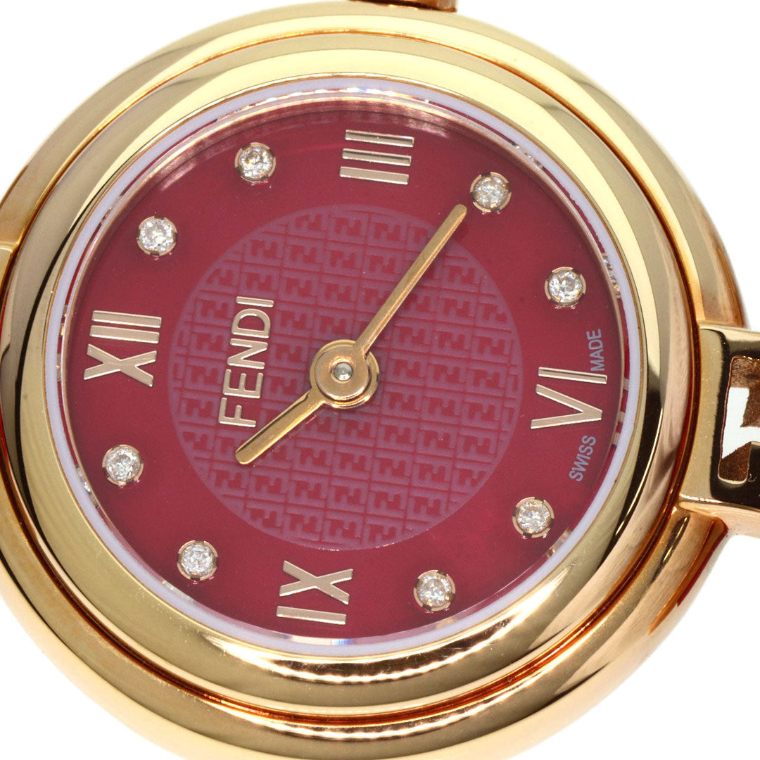 FENDI Watches Quartz 2700L PGP, leather gold Round face Red dial Women Used Authentic