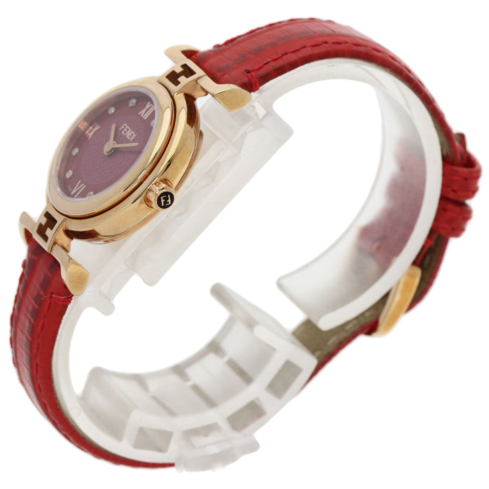 FENDI Watches Quartz 2700L PGP, leather gold Round face Red dial Women Used Authentic