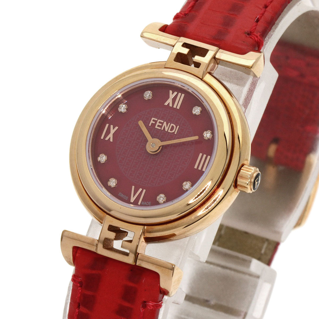 FENDI Watches Quartz 2700L PGP, leather gold Round face Red dial Women Used Authentic