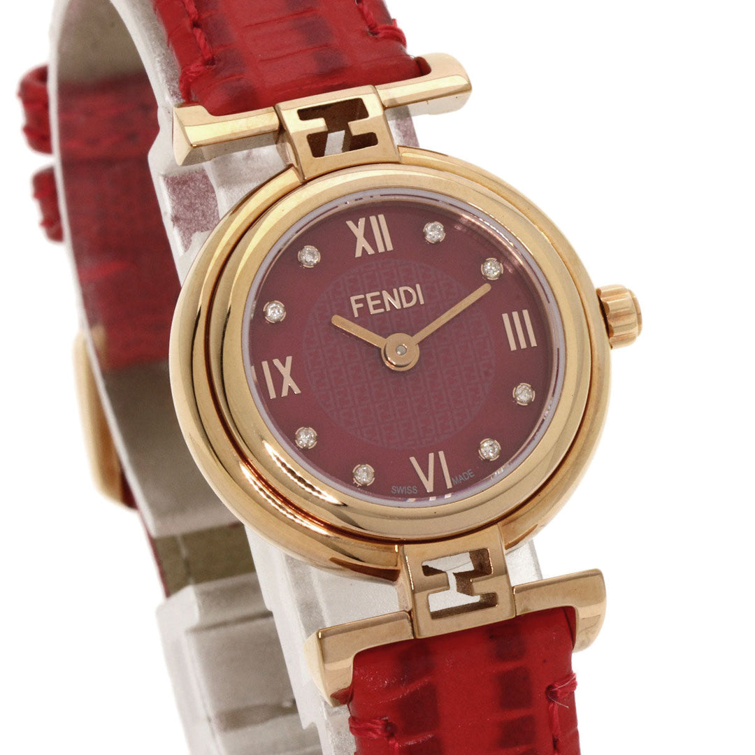 FENDI Watches Quartz 2700L PGP, leather gold Round face Red dial Women Used Authentic