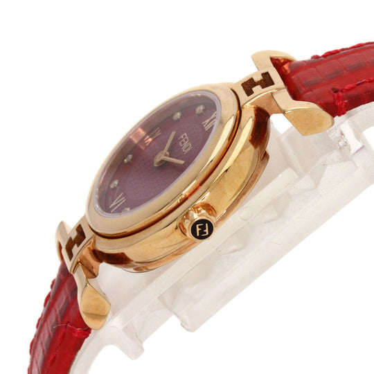 FENDI Watches Quartz 2700L PGP, leather gold Round face Red dial Women Used Authentic