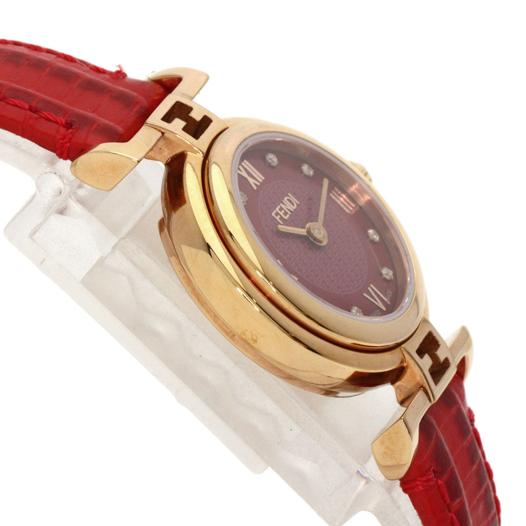 FENDI Watches Quartz 2700L PGP, leather gold Round face Red dial Women Used Authentic