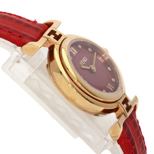 FENDI Watches Quartz 2700L PGP, leather gold Round face Red dial Women Used Authentic