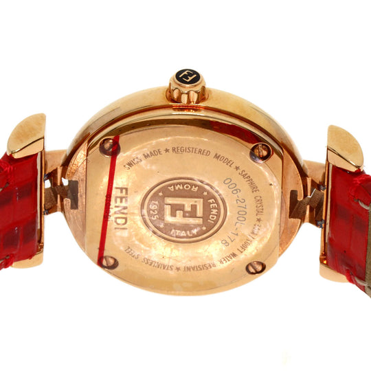 FENDI Watches Quartz 2700L PGP, leather gold Round face Red dial Women Used Authentic