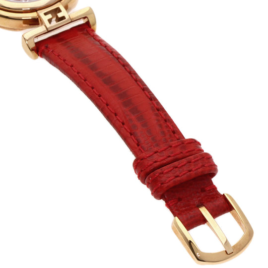 FENDI Watches Quartz 2700L PGP, leather gold Round face Red dial Women Used Authentic