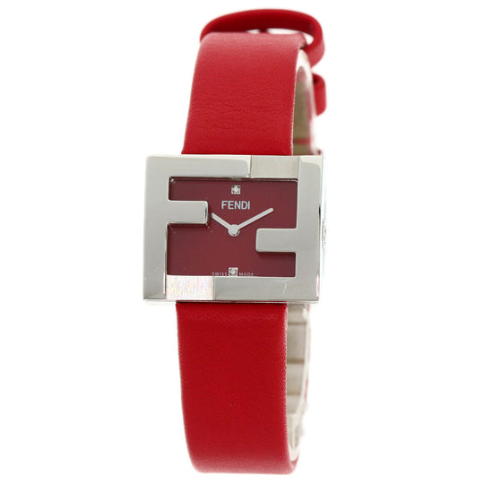 FENDI Watches Quartz F100101901 Stainless Steel, Leather Silver Fendi Mania Red dial Women Used Authentic