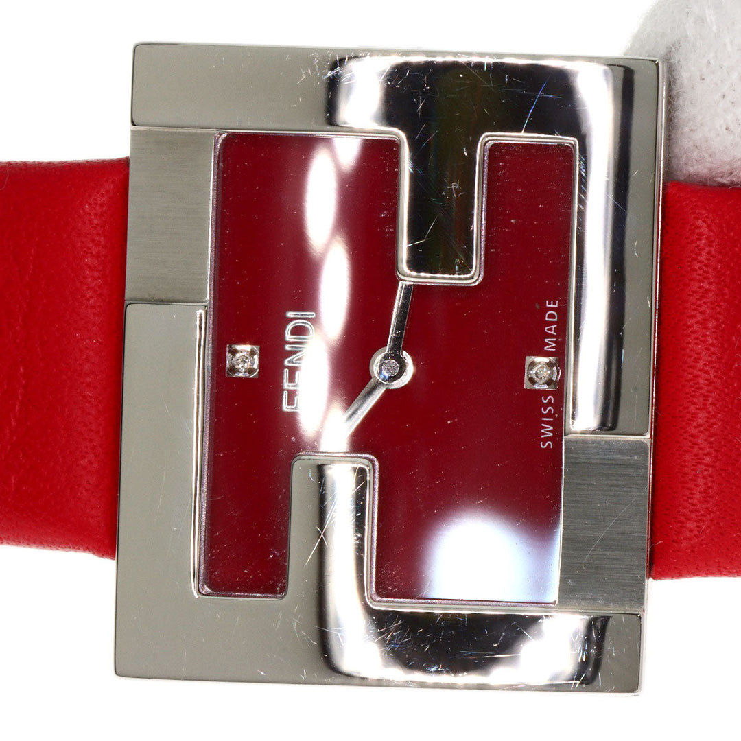 FENDI Watches Quartz F100101901 Stainless Steel, Leather Silver Fendi Mania Red dial Women Used Authentic