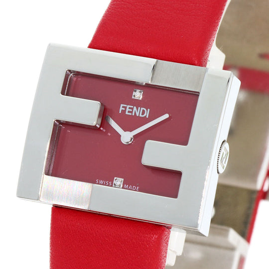 FENDI Watches Quartz F100101901 Stainless Steel, Leather Silver Fendi Mania Red dial Women Used Authentic