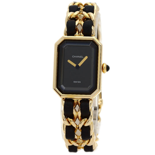 CHANEL Watches Quartz H0001 Gold Plated, GPx Leather gold Premiere M black dial Women Used Authentic