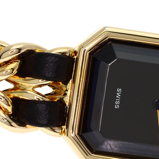 CHANEL Watches Quartz H0001 Gold Plated, GPx Leather gold Premiere M black dial Women Used Authentic