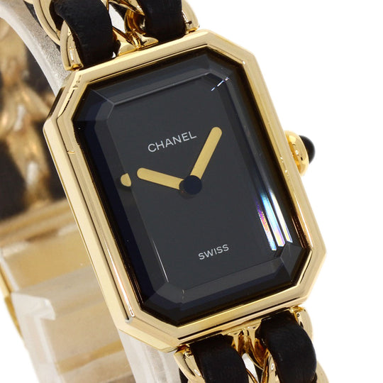 CHANEL Watches Quartz H0001 Gold Plated, GPx Leather gold Premiere M black dial Women Used Authentic