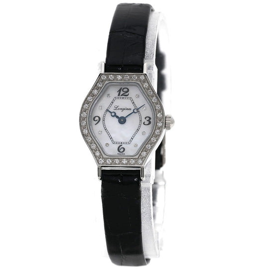 LONGINES Watches Quartz L5.184.0 Stainless Steel, Leather Silver Les Ravicintes Diamonds White shell dial Women Used Authentic