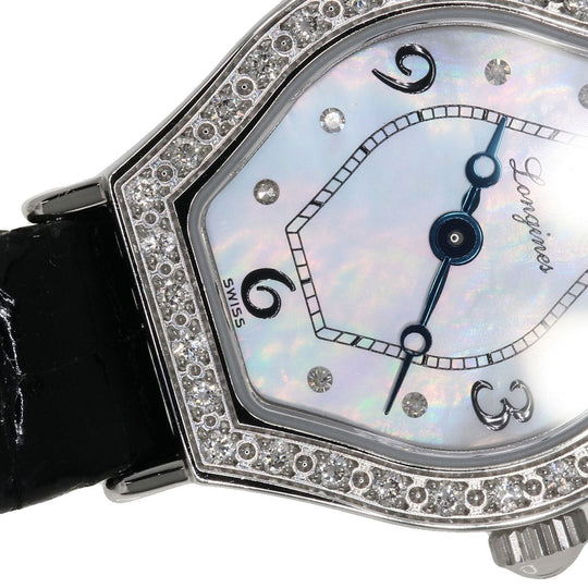 LONGINES Watches Quartz L5.184.0 Stainless Steel, Leather Silver Les Ravicintes Diamonds White shell dial Women Used Authentic