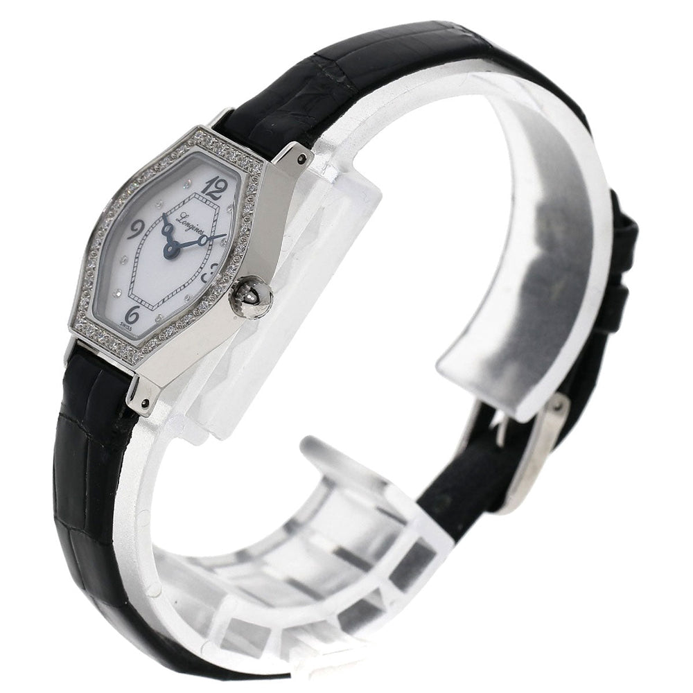 LONGINES Watches Quartz L5.184.0 Stainless Steel, Leather Silver Les Ravicintes Diamonds White shell dial Women Used Authentic