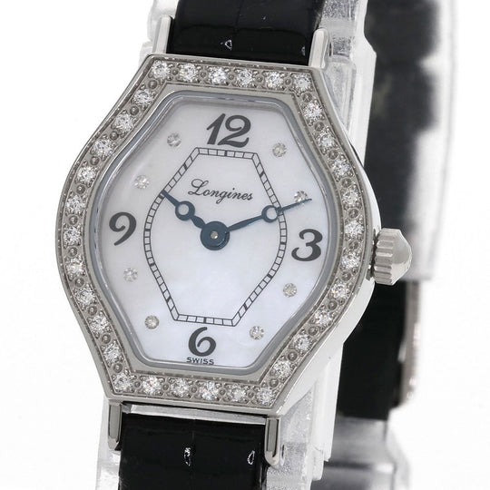 LONGINES Watches Quartz L5.184.0 Stainless Steel, Leather Silver Les Ravicintes Diamonds White shell dial Women Used Authentic