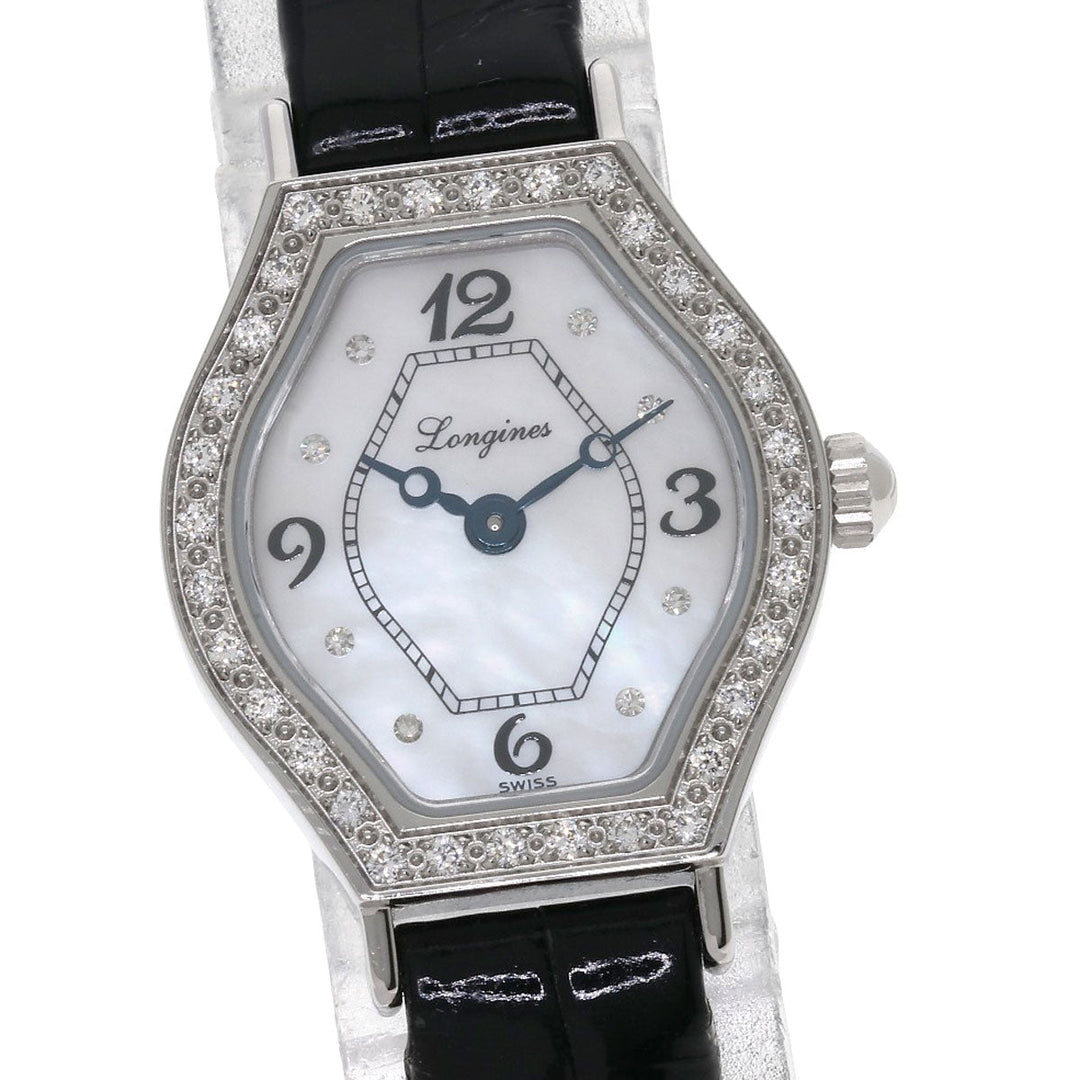 LONGINES Watches Quartz L5.184.0 Stainless Steel, Leather Silver Les Ravicintes Diamonds White shell dial Women Used Authentic