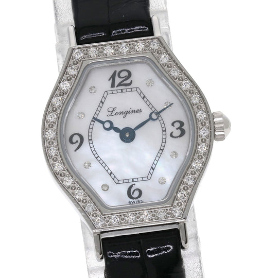 LONGINES Watches Quartz L5.184.0 Stainless Steel, Leather Silver Les Ravicintes Diamonds White shell dial Women Used Authentic