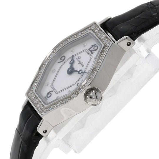 LONGINES Watches Quartz L5.184.0 Stainless Steel, Leather Silver Les Ravicintes Diamonds White shell dial Women Used Authentic