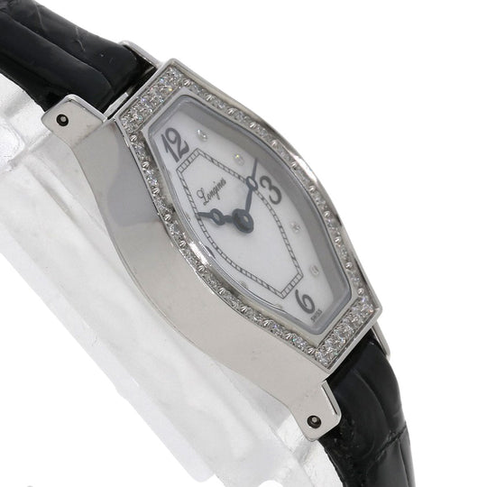 LONGINES Watches Quartz L5.184.0 Stainless Steel, Leather Silver Les Ravicintes Diamonds White shell dial Women Used Authentic