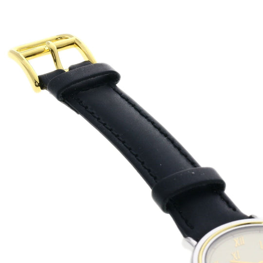 HERMES Watches Quartz Combination, Leather Silver Meteor Ivory dial mens Used Authentic