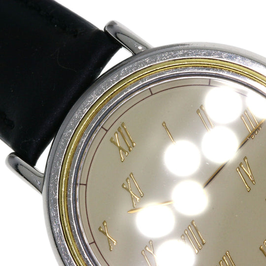 HERMES Watches Quartz Combination, Leather Silver Meteor Ivory dial mens Used Authentic