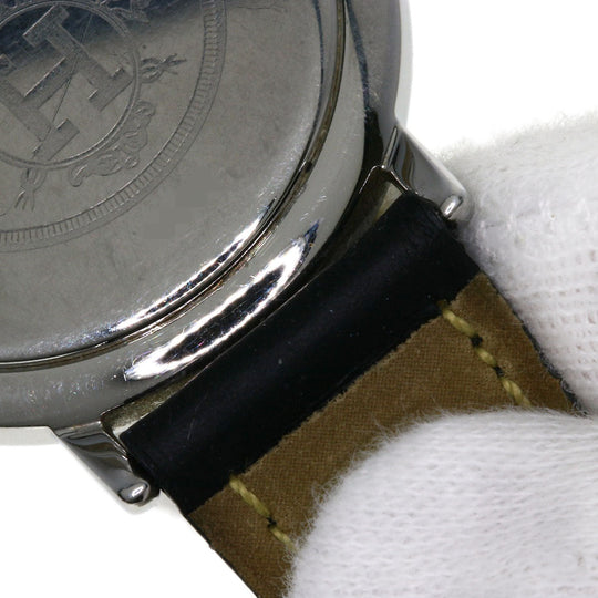 HERMES Watches Quartz Combination, Leather Silver Meteor Ivory dial mens Used Authentic