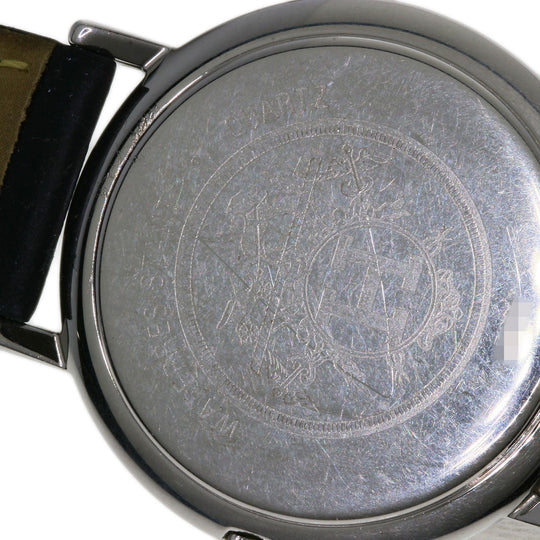 HERMES Watches Quartz Combination, Leather Silver Meteor Ivory dial mens Used Authentic
