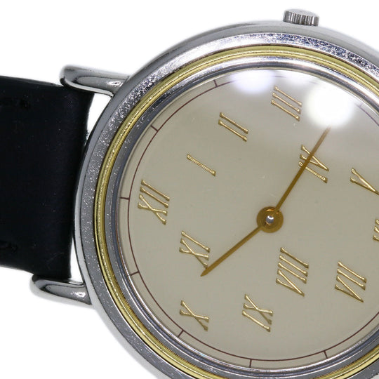 HERMES Watches Quartz Combination, Leather Silver Meteor Ivory dial mens Used Authentic