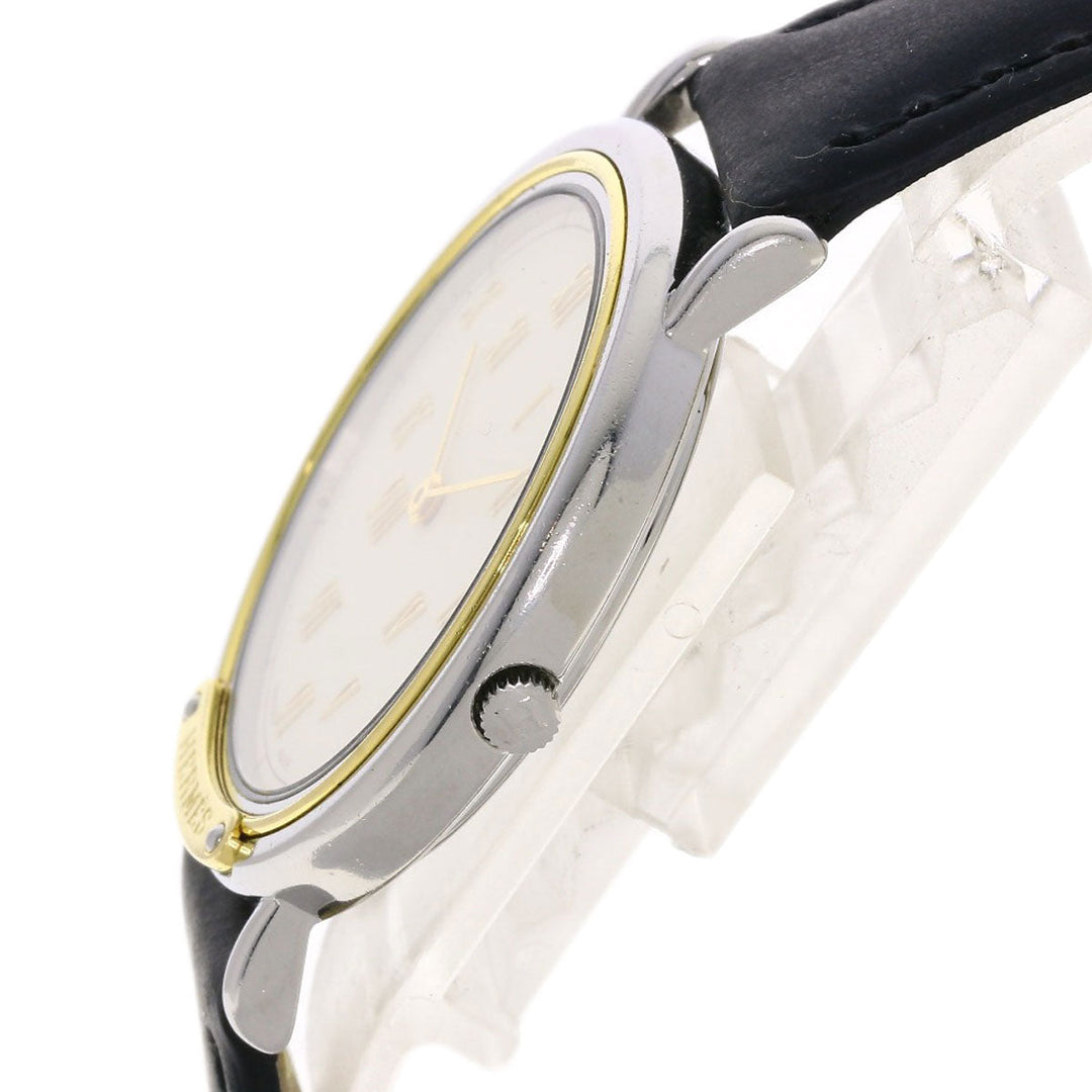 HERMES Watches Quartz Combination, Leather Silver Meteor Ivory dial mens Used Authentic