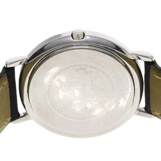 HERMES Watches Quartz Combination, Leather Silver Meteor Ivory dial mens Used Authentic
