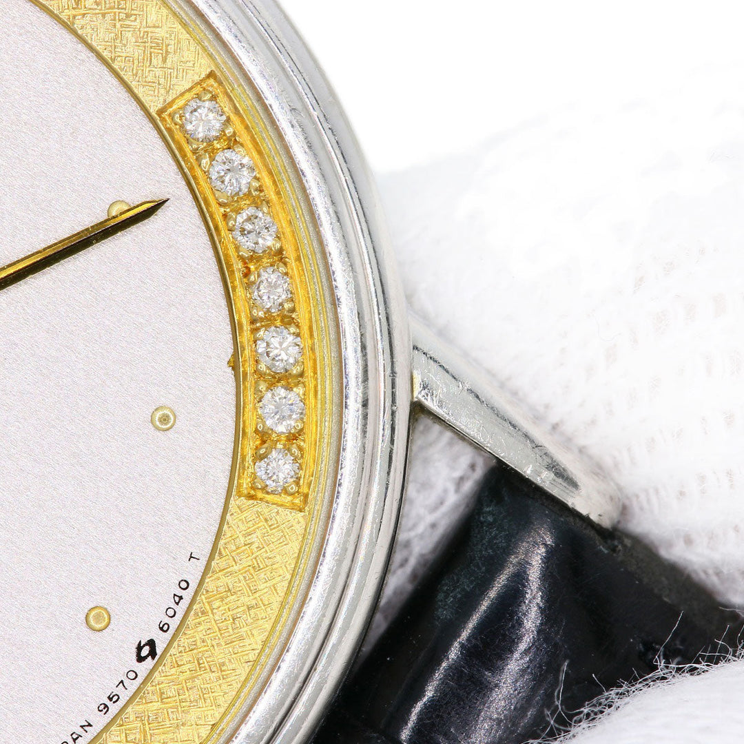 SEIKO Watches Quartz 9570-6030 PT900, leather Silver CREDOR Diamond Silver dial mens Used Authentic