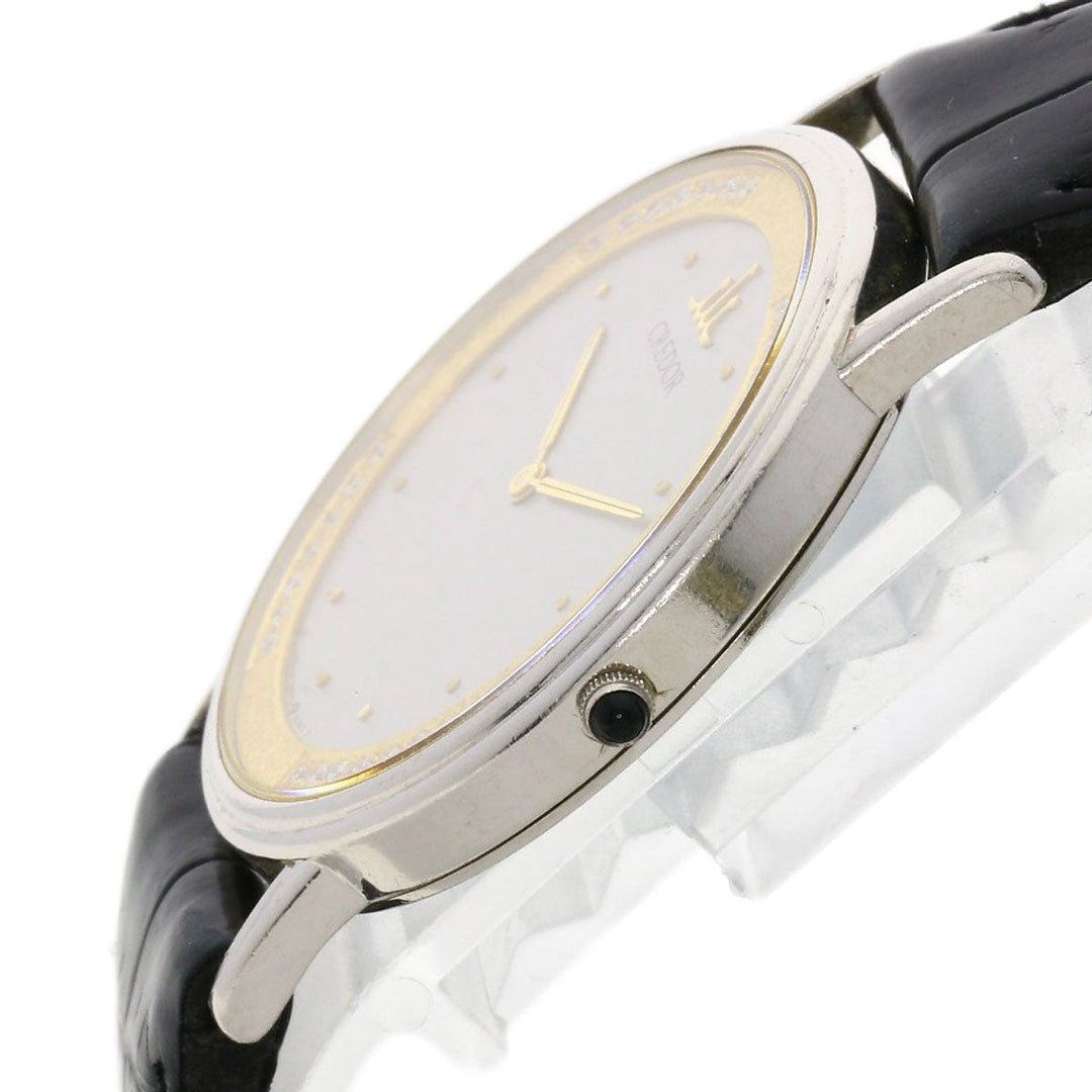 SEIKO Watches Quartz 9570-6030 PT900, leather Silver CREDOR Diamond Silver dial mens Used Authentic