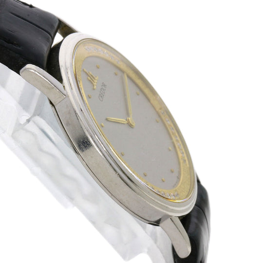SEIKO Watches Quartz 9570-6030 PT900, leather Silver CREDOR Diamond Silver dial mens Used Authentic