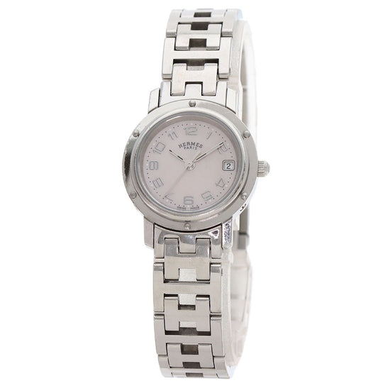 HERMES Watches Quartz CL4.210 Stainless Steel , Stainless Steel Silver Clipper Nacle New Buckle Pink shell dial Women Used Authentic