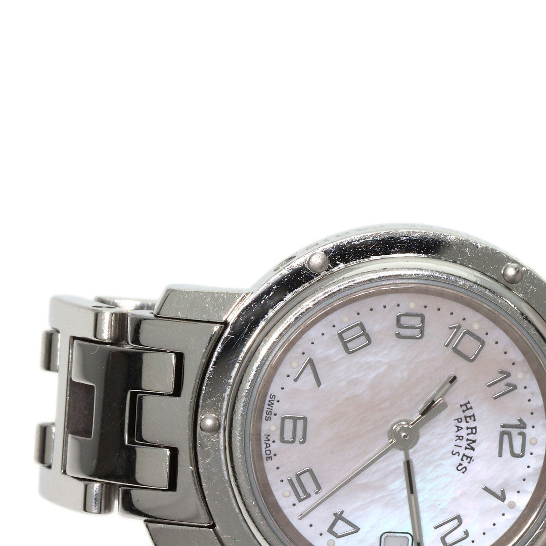 HERMES Watches Quartz CL4.210 Stainless Steel , Stainless Steel Silver Clipper Nacle New Buckle Pink shell dial Women Used Authentic