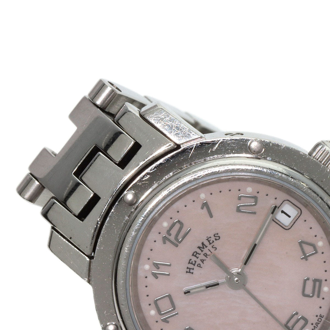HERMES Watches Quartz CL4.210 Stainless Steel , Stainless Steel Silver Clipper Nacle New Buckle Pink shell dial Women Used Authentic
