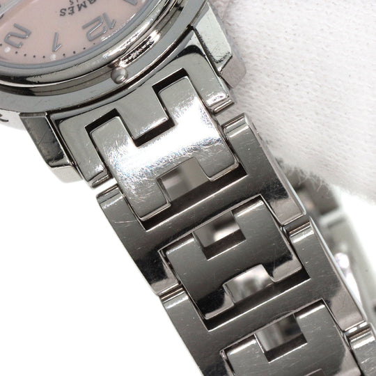 HERMES Watches Quartz CL4.210 Stainless Steel , Stainless Steel Silver Clipper Nacle New Buckle Pink shell dial Women Used Authentic
