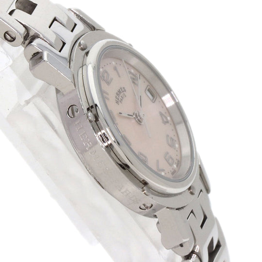 HERMES Watches Quartz CL4.210 Stainless Steel , Stainless Steel Silver Clipper Nacle New Buckle Pink shell dial Women Used Authentic