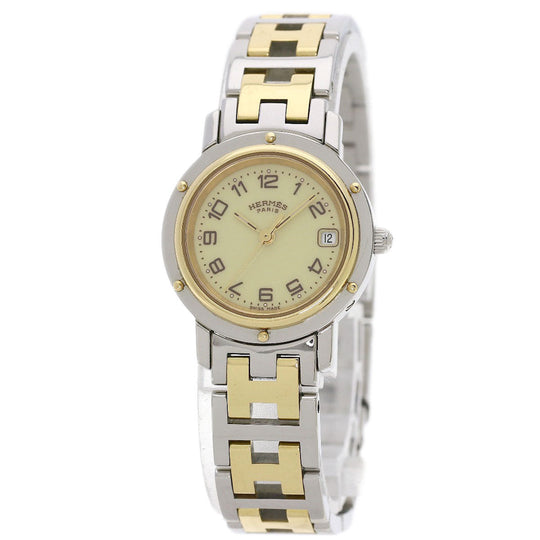 HERMES Watches Quartz CL4.220 Stainless Steel , SSxGP Silver Clipper new buckle Ivory dial Women Used Authentic