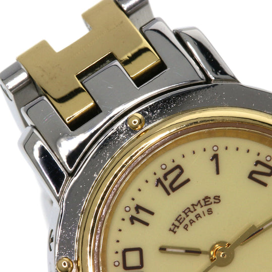 HERMES Watches Quartz CL4.220 Stainless Steel , SSxGP Silver Clipper new buckle Ivory dial Women Used Authentic