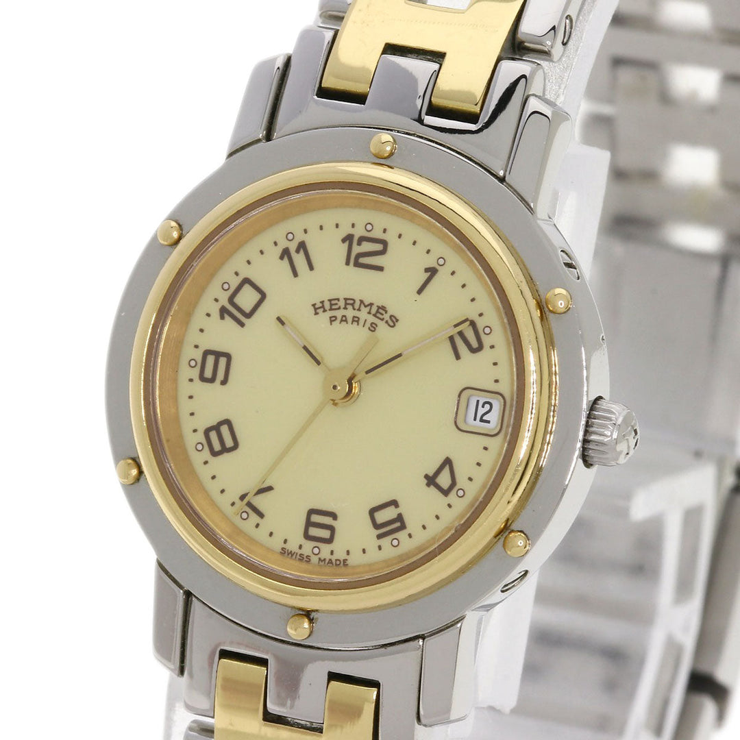 HERMES Watches Quartz CL4.220 Stainless Steel , SSxGP Silver Clipper new buckle Ivory dial Women Used Authentic