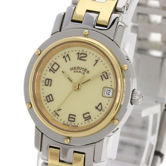 HERMES Watches Quartz CL4.220 Stainless Steel , SSxGP Silver Clipper new buckle Ivory dial Women Used Authentic