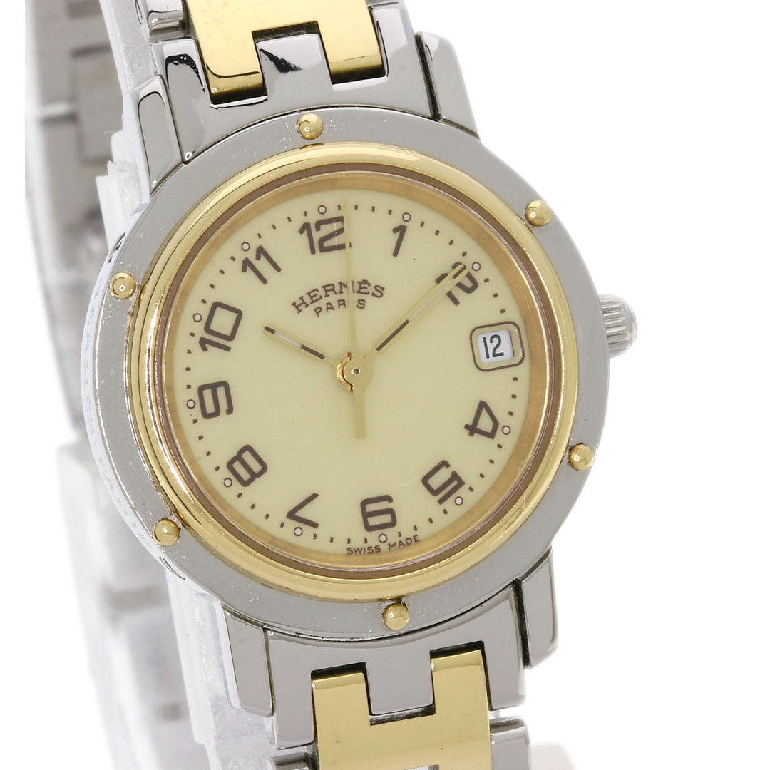 HERMES Watches Quartz CL4.220 Stainless Steel , SSxGP Silver Clipper new buckle Ivory dial Women Used Authentic