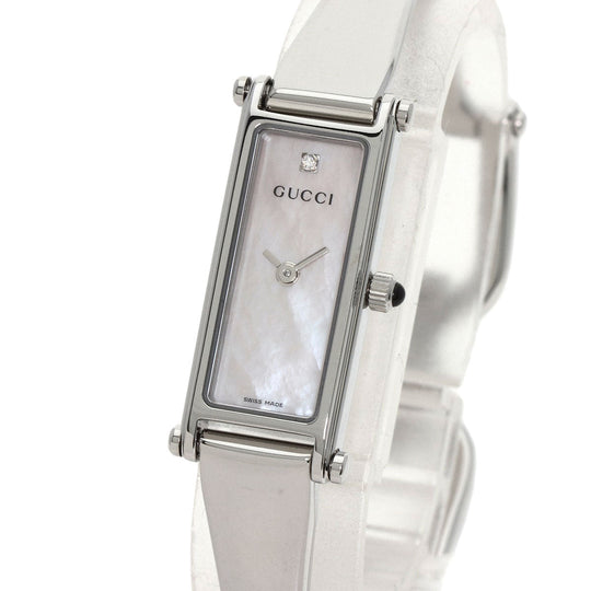 GUCCI Watches Quartz 1500L Stainless Steel , Stainless Steel Silver Square Face 1P Diamond White shell dial Women Used Authentic