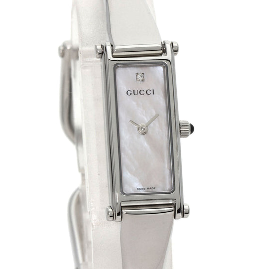 GUCCI Watches Quartz 1500L Stainless Steel , Stainless Steel Silver Square Face 1P Diamond White shell dial Women Used Authentic