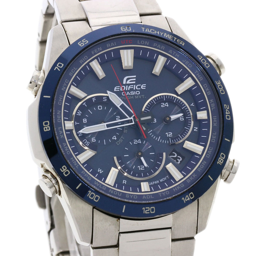 CASIO Watches Solar Powered Radio Watch EQW-T650DB2AJF Stainless Steel , Stainless Steel Silver Edifice blue dial mens Used Authentic