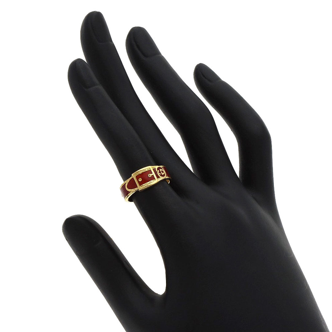 GUCCI Ring 18K Yellow Gold gold Belt motif enamel